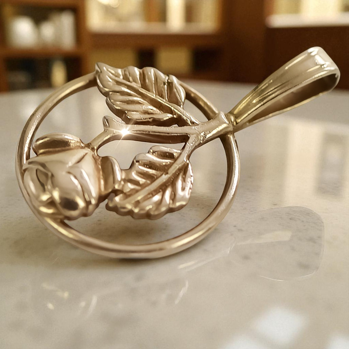Vintage Rose Pendant in 14K Rose Gold (vpn050)