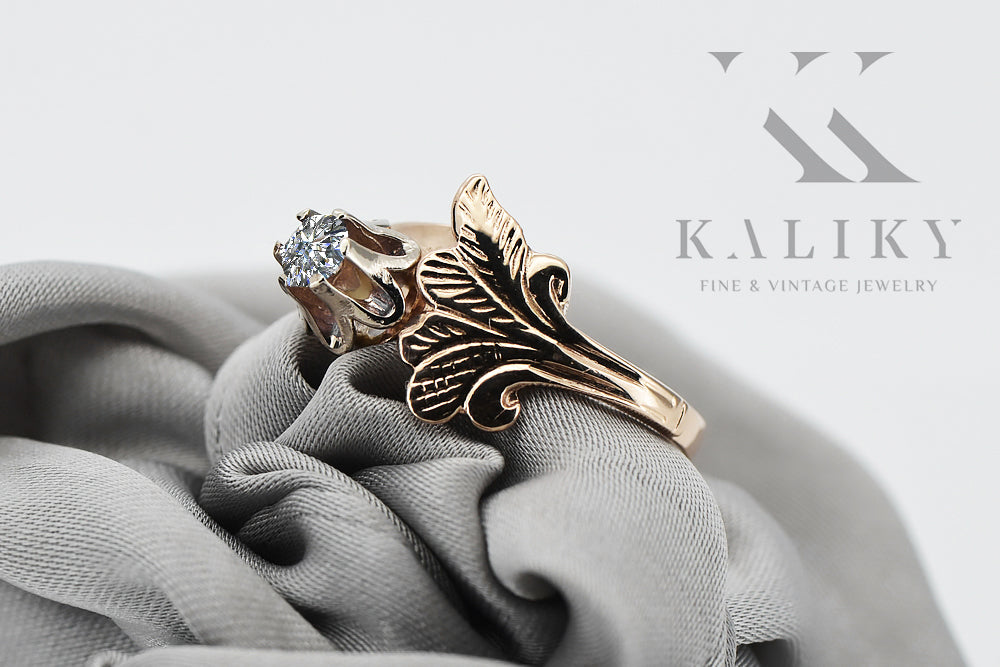 Vintage Zircon Zircone Ring in 14K Rose Gold (vrc169r-zi) — worn on the hand, showing profile