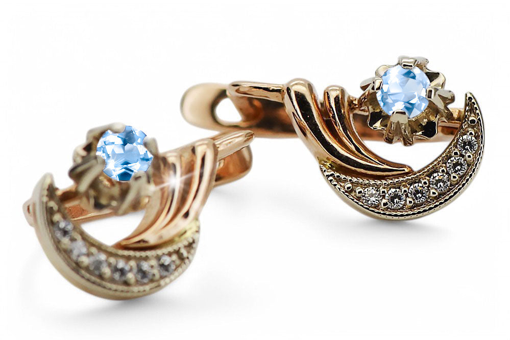 Vintage Aquamarine Earrings in 14K Rose & White Gold (vec093rw-aq) — worn on the hand, showing profile