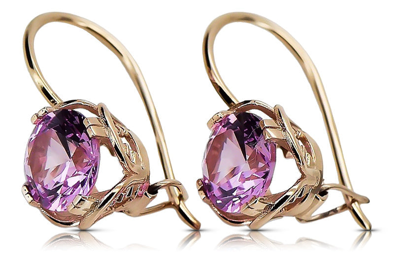 Vintage Amethyst Earrings in 14K Rose Gold (vec029r-am) — close-up of the stone and setting