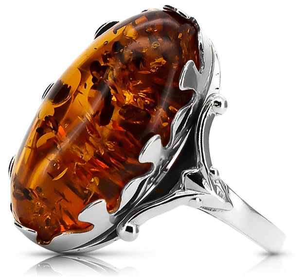 Vintage Amber Unique Ring in Rose Gold-Plated Sterling Silver (vrab052s)