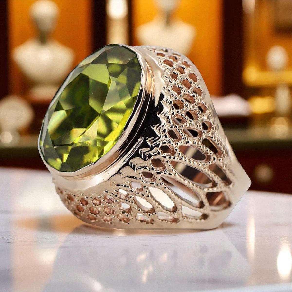 Vintage Yellow Peridot Ring in Rose Gold-Plated Sterling Silver (vrc089rp-yp)