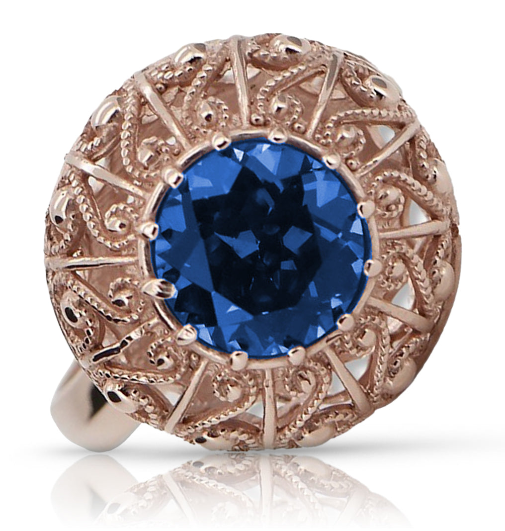 Vintage Sapphire Ring in 14K Rose Gold (vrc059r-sp) — full view of the piece