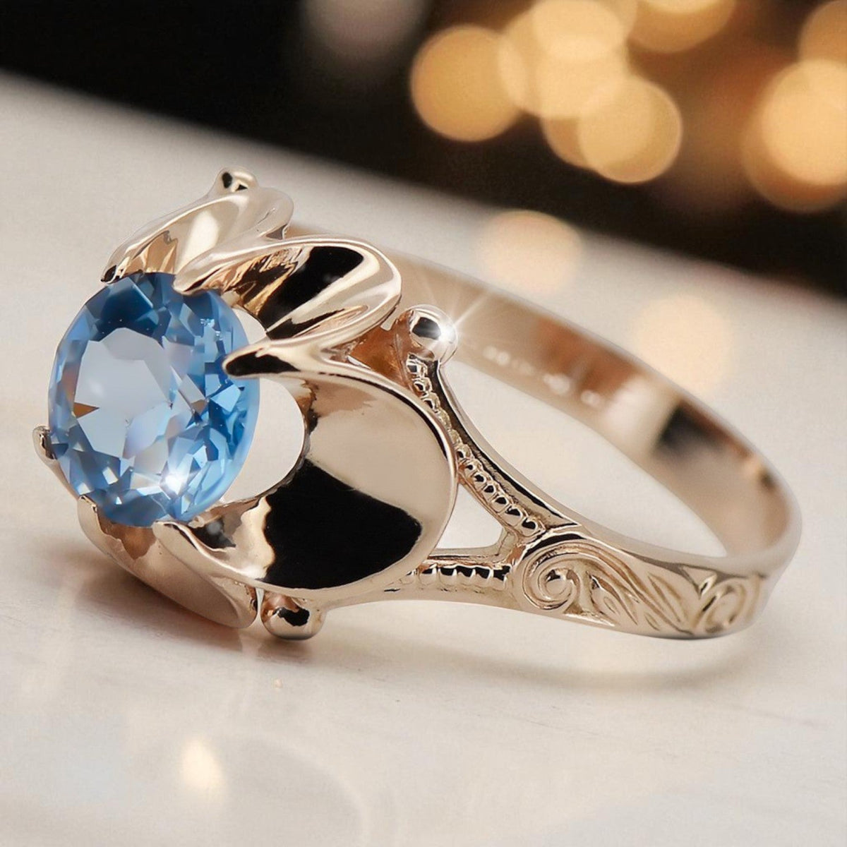 Vintage Aquamarine Ring in 14K Rose Gold (vrc377r-aq)