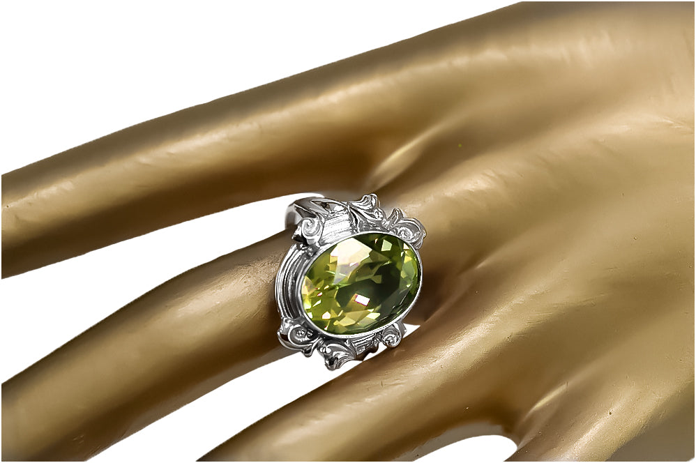 Vintage Yellow Peridot Craft Ring in Sterling Silver (vrc100s-yp) — full view of the piece