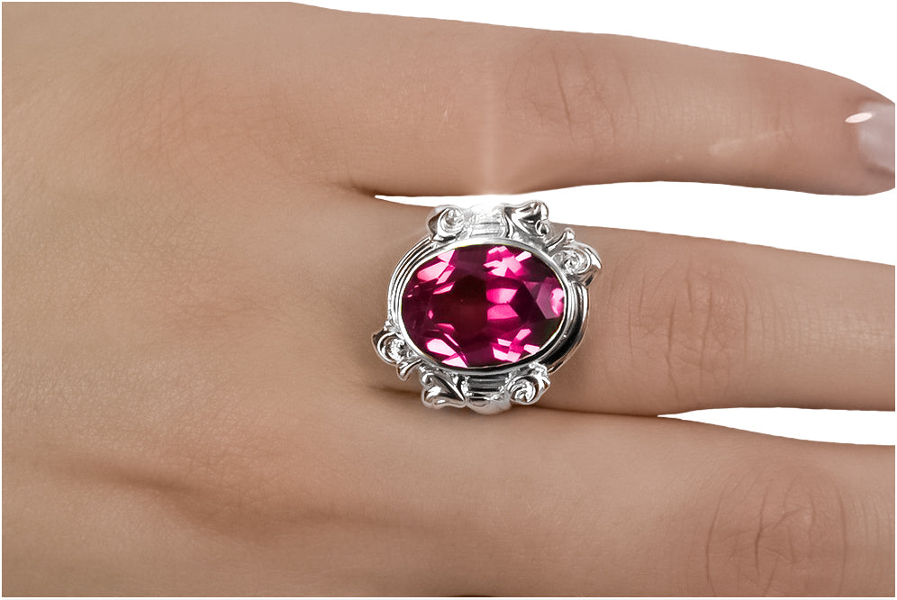 Vintage Ruby Oval Ring in Sterling Silver (vrc100s-rb)