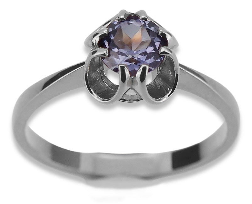 Vintage Alexandrite Ring in Sterling Silver (vrc348s-ax) — worn on the neckline, showing the drape