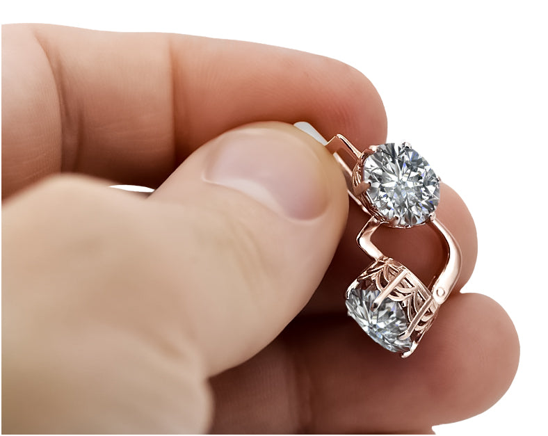 Vintage Zircon Earrings in 14K Rose Gold (vec003r-zi) — worn on the hand, showing profile