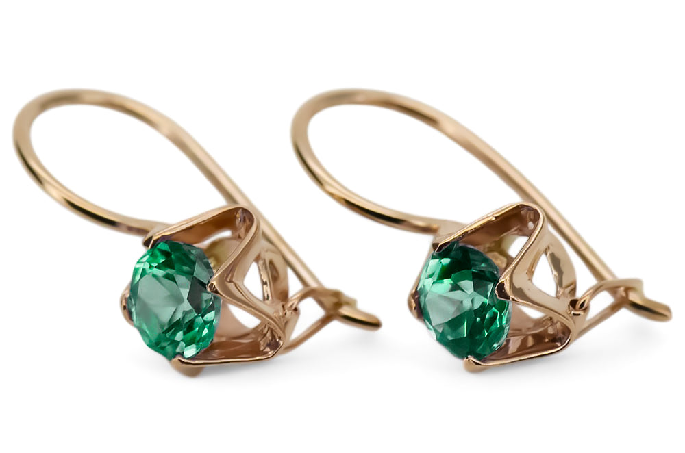 Vintage Emerald Earrings in 14K Rose Gold (vec142r-em) — close-up of the hallmark on the inner band