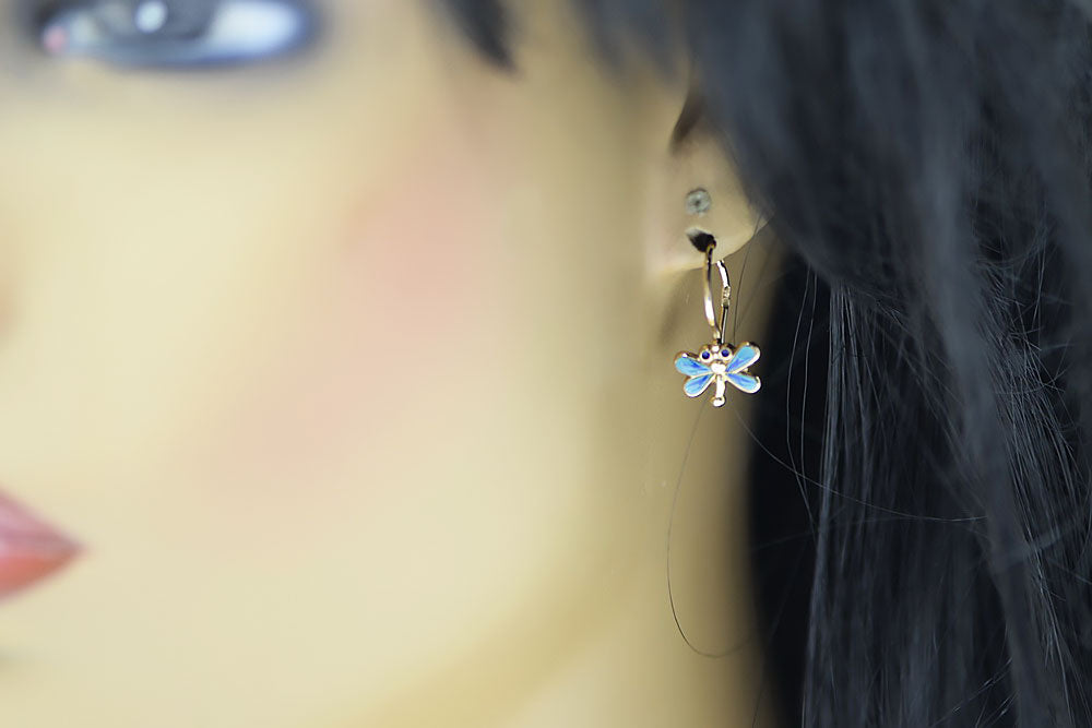 Vintage Dragonfly Earrings in 14K Rose Gold (ven153) — side view showing the setting