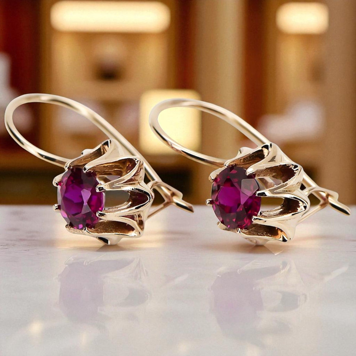 Vintage Ruby Earrings in 14K Rose Gold (vec092r-rb)