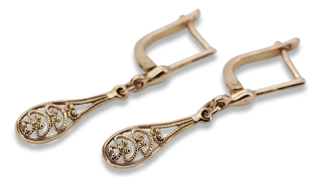 Vintage Leaf Earrings in 14K Rose Gold (ven239) — view 4