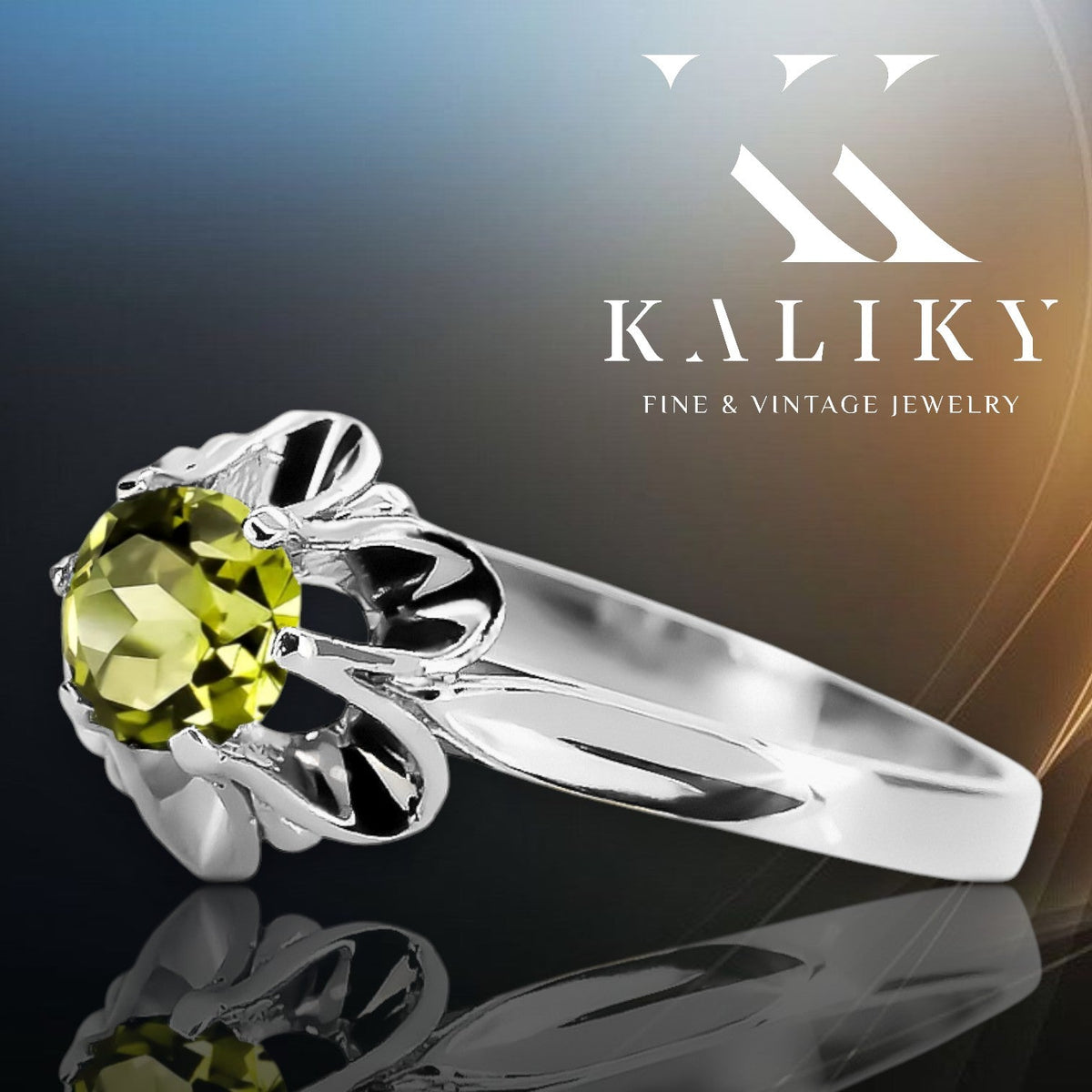 Vintage Yellow Peridot Craft Ring in Sterling Silver (vrc004s-yp)
