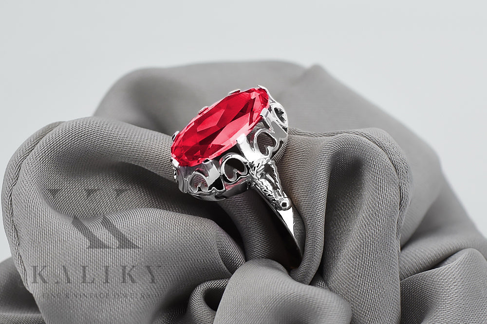 Vintage Ruby Ring in Sterling Silver (vrc134s-rb) — worn on the hand, showing profile