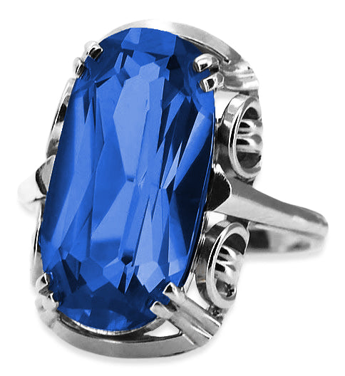 Vintage Sapphire Ring in Sterling Silver (vrc038s-sp) — worn on the hand, showing profile