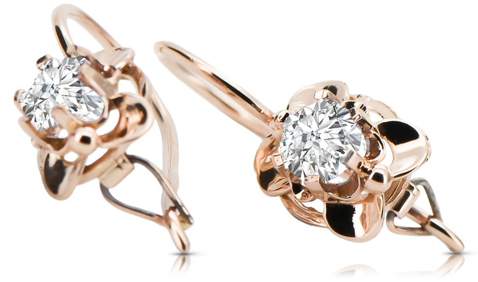 Vintage Zircon Craft Earrings in 14K Rose Gold (vec116r-zi) — worn on the neckline, showing the drape