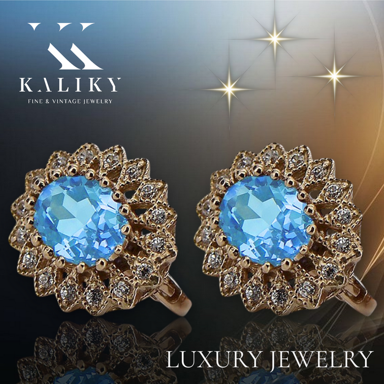 Vintage Aquamarine Earrings in 14K Rose Gold (vec125r-aq) — full view of the piece
