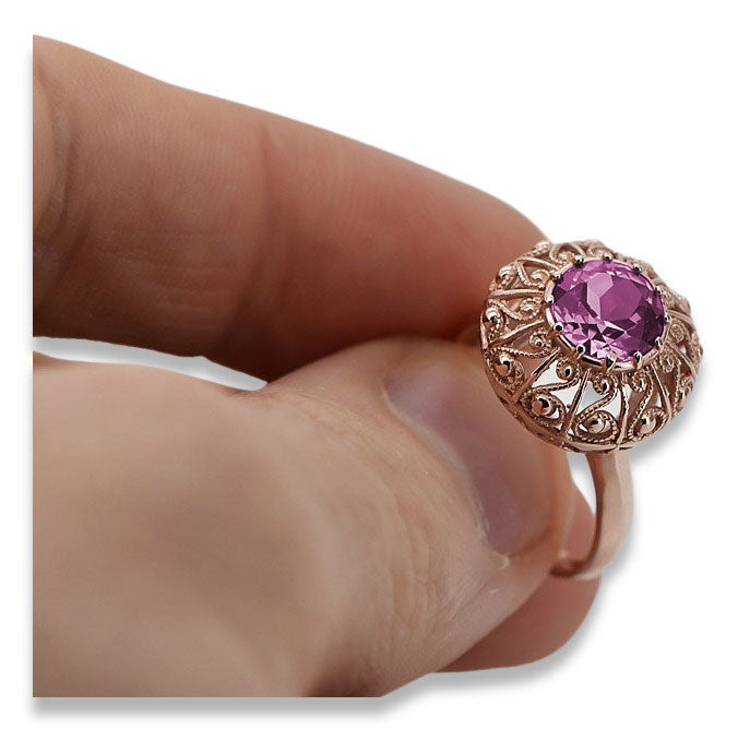 Vintage Amethyst Craft Ring in 14K Rose Gold (vrc059r-am) — side view showing the setting