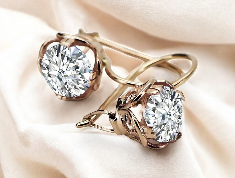 Vintage Zircon Earrings in 14K Rose Gold (vec029r-zi) — side view showing the setting