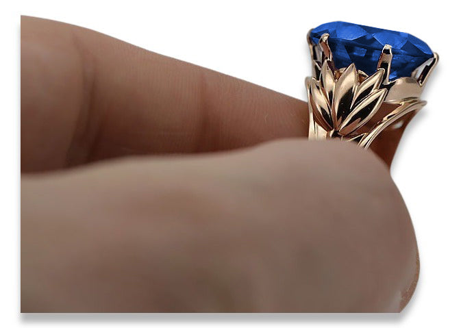 Vintage Sapphire Ring in 14K Rose Gold (vrc029r-sp) — close-up of the stone and setting