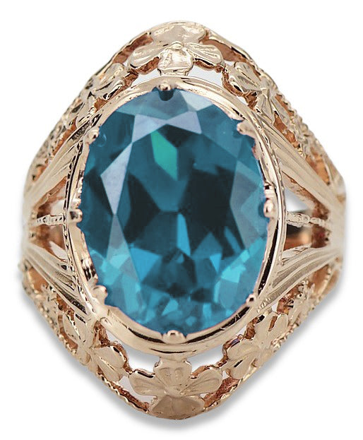 Vintage Aquamarine Ring in 14K Rose Gold (vrc031r-aq) — close-up of the hallmark on the inner band