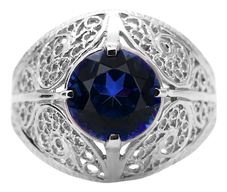 Vintage Sapphire Ring in Sterling Silver (vrc026s-sp) — close-up of the stone and setting