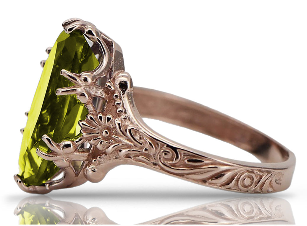 Vintage Yellow Peridot Ring in 14K Rose Gold (vrc084r-yp) — full view of the piece