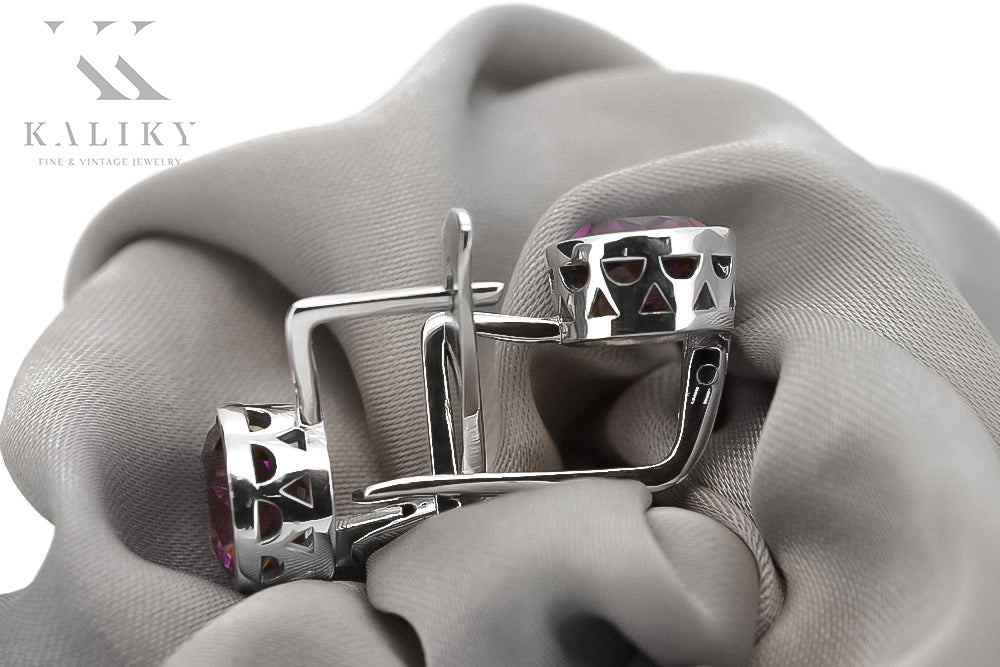 Vintage Amethyst Earrings in Sterling Silver (vec107s-am) — full view of the piece