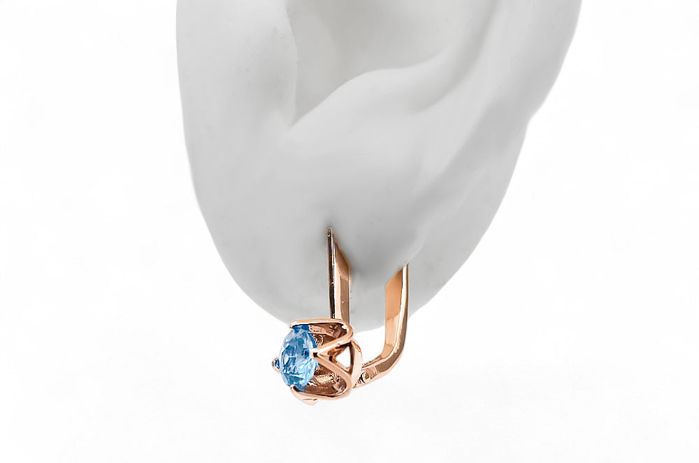 Vintage Aquamarine Earrings in 14K Rose Gold (vec005r-aq) — close-up of the hallmark on the inner band