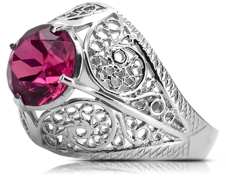 Vintage Ruby Ring in Sterling Silver (vrc026s-rb) — worn on the hand, showing profile