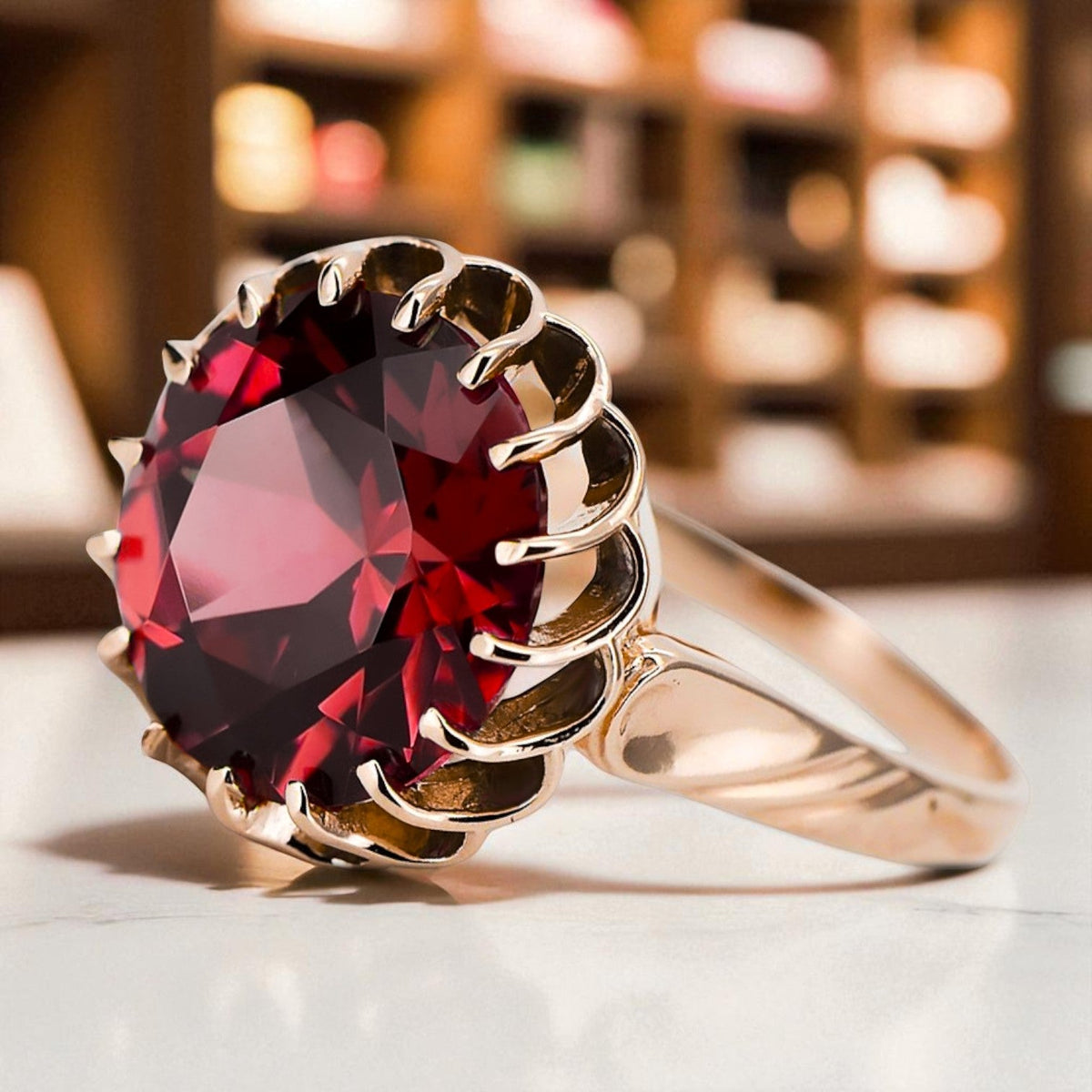 Vintage Ruby Ring in 14K Rose Gold (vrc035r-rb)