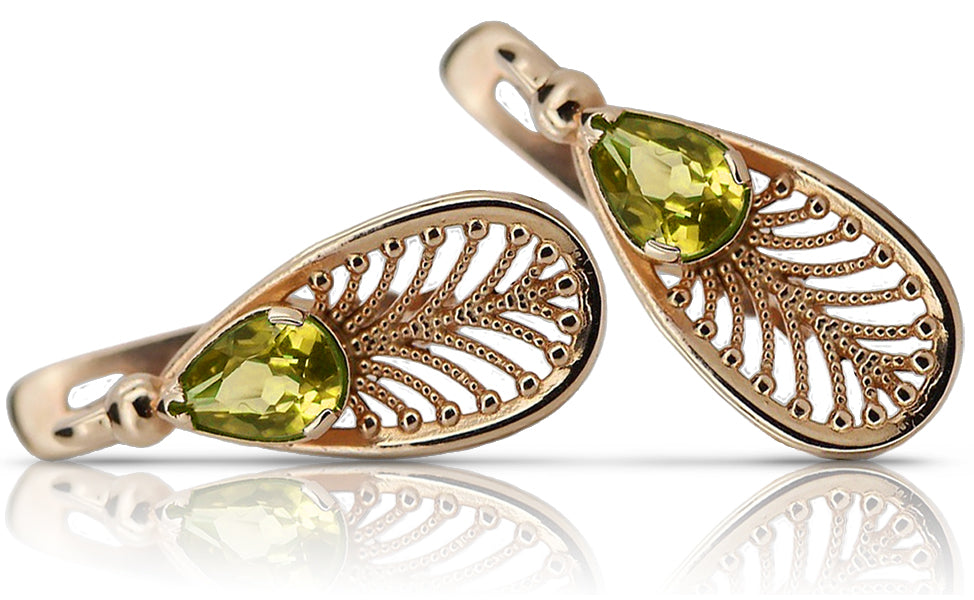 Vintage Yellow Peridot Earrings in 14K Rose Gold (vec067r-yp) — full view of the piece