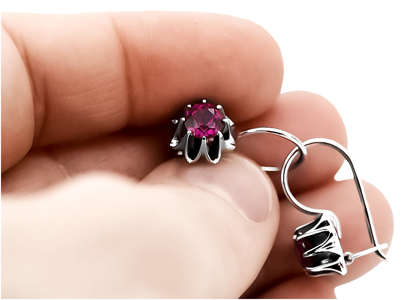 Vintage Ruby Earrings in Sterling Silver (vec092s-rb) — full view of the piece