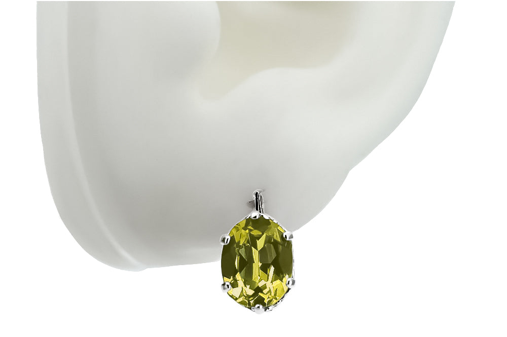 Vintage Yellow Peridot Ring Earrings in Sterling Silver (vec003s-yp) — close-up of the stone and setting