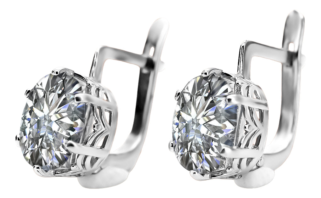 Vintage Zircon Ring Earrings in Sterling Silver (vec003s-zi) — worn on the neckline, showing the drape