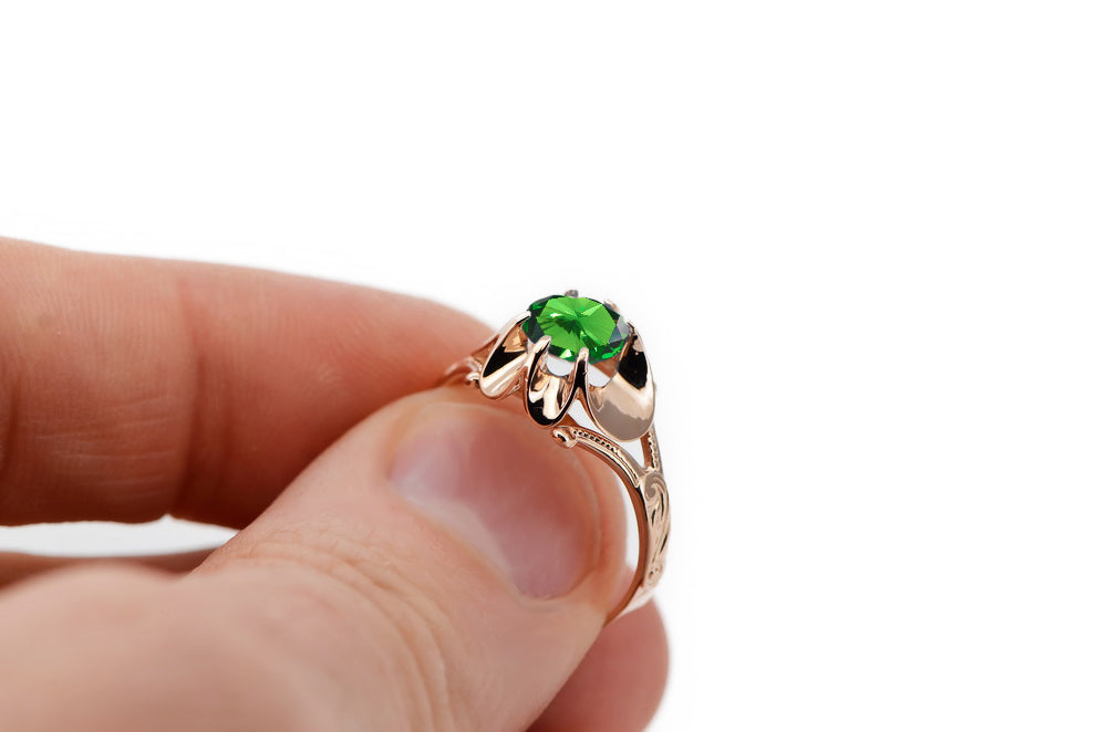 Vintage Emerald Ring in 14K Rose Gold (vrc377r-em) — full view of the piece