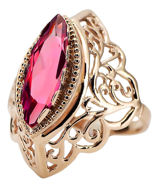 Vintage Ruby Ring in 14K Rose Gold (vrc017r-rb) — side view showing the setting