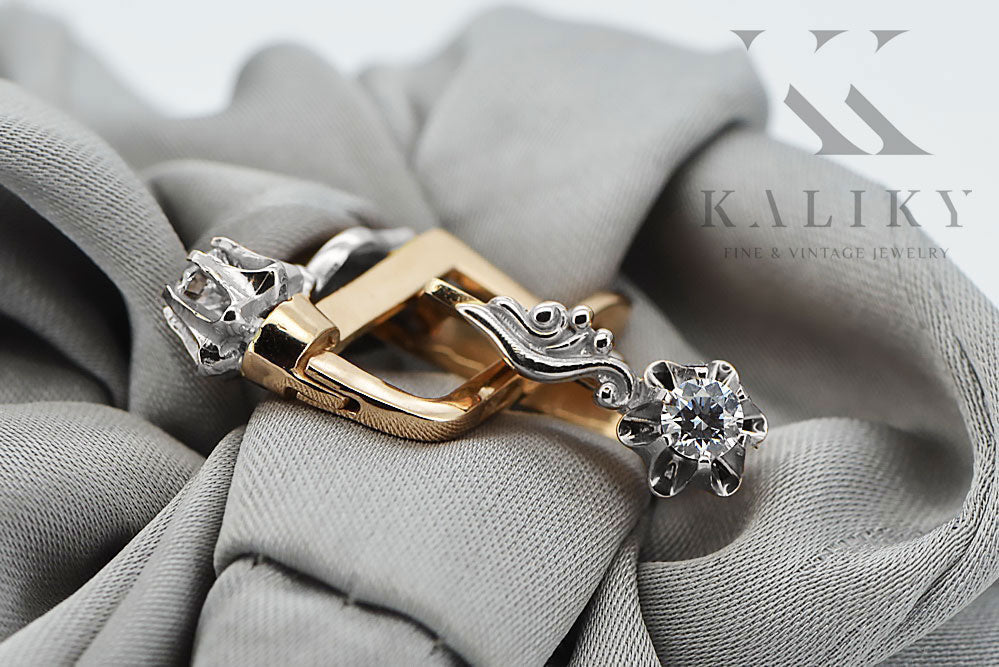 Vintage Zircon Earrings in 14K Rose & White Gold (vec150rw-zi) — close-up of the hallmark on the inner band