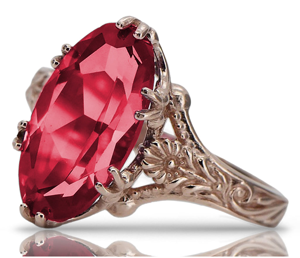 Vintage Ruby Ring in 14K Rose Gold (vrc084r-rb) — close-up of the stone and setting