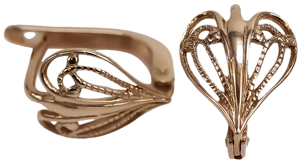 Vintage Heart Earrings in 14K Rose Gold (ven076) — back view with the clasp