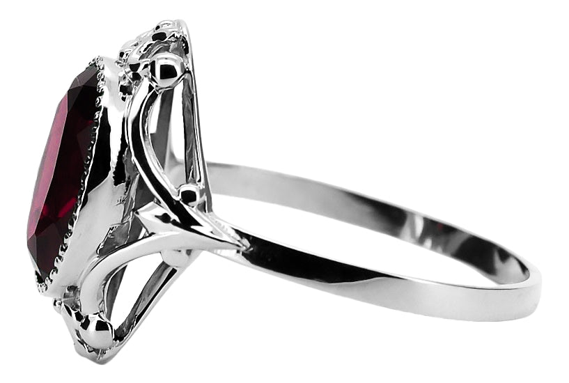 Vintage Ruby Ring in Sterling Silver (vrc128s-rb) — side view showing the setting