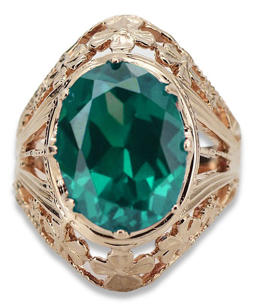 Vintage Emerald Ring in 14K Rose Gold (vrc031r-em) — worn on the hand, showing profile