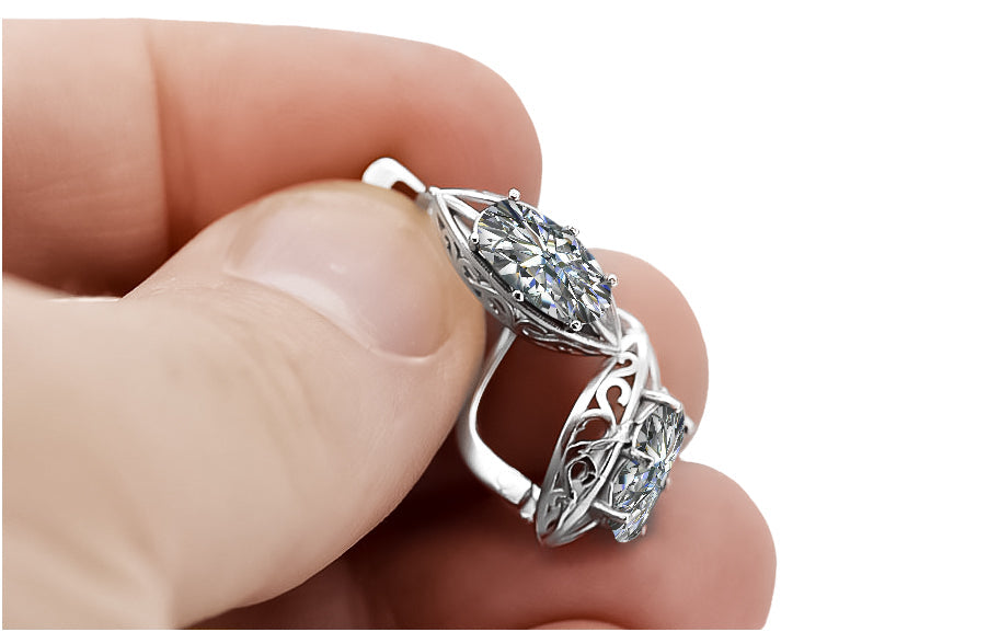 Vintage Zircon Earrings in Sterling Silver (vec141s-zi) — worn on the hand, showing profile