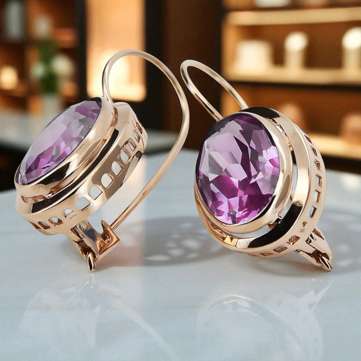 Vintage Amethyst Earrings in 14K Rose Gold (vec114r-am)