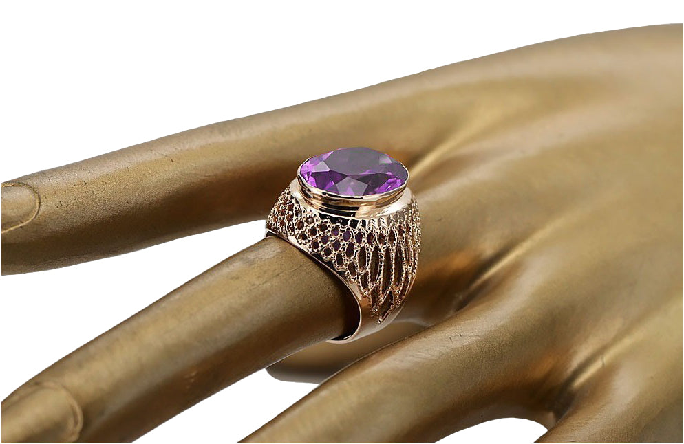 Vintage Amethyst Ring in Rose Gold-Plated Sterling Silver (vrc089rp-am) — side view showing the setting