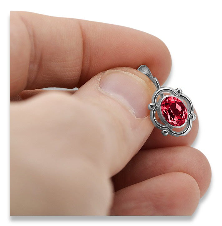 Vintage Ruby Earrings in Sterling Silver (vec033s-rb) — back view with the clasp
