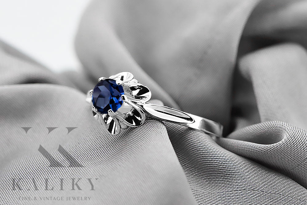 Vintage Sapphire Ring in Sterling Silver (vrc004s-sp) — close-up of the hallmark on the inner band