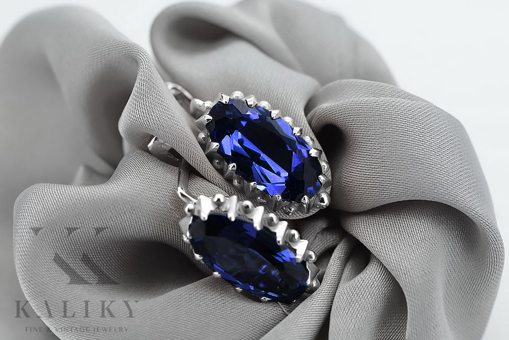 Vintage Sapphire Earrings in Sterling Silver (vec174s-sp) — close-up of the hallmark on the inner band