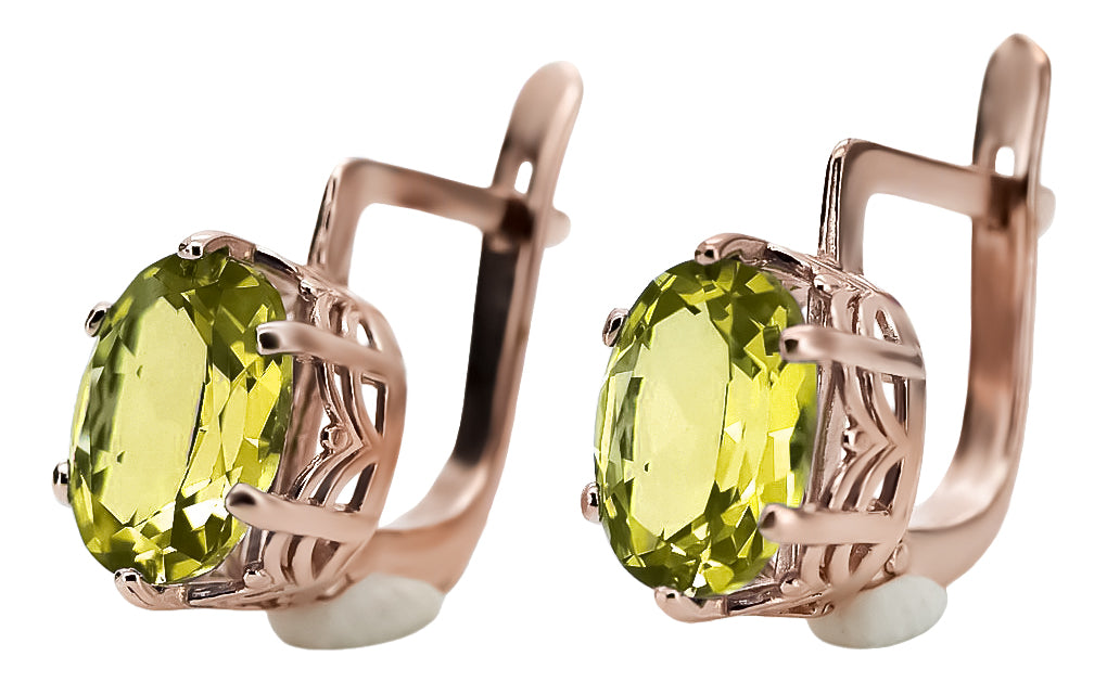 Vintage Yellow Peridot Earrings in 14K Rose Gold (vec003r-yp) — back view with the clasp
