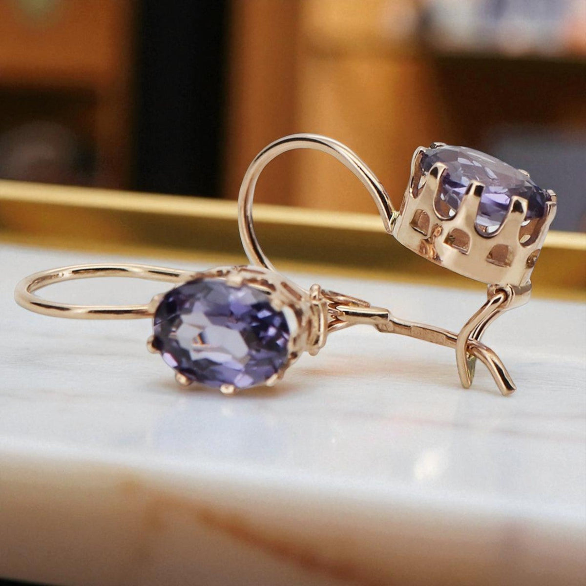 Vintage Alexandrite Earrings in 14K Rose Gold (vec196r-ax)